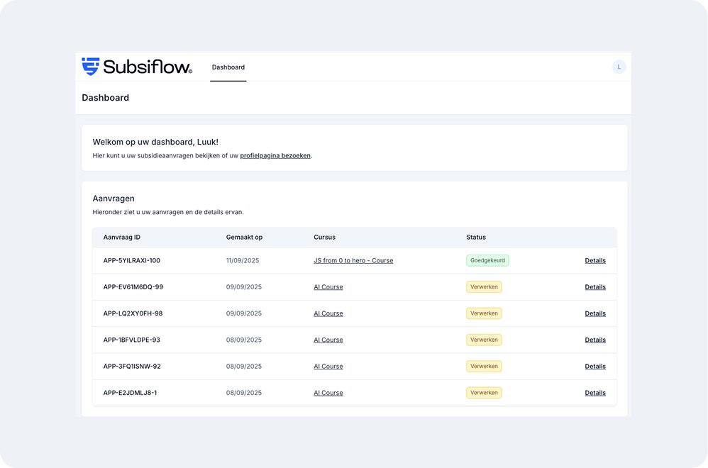 Subsiflow dashboard